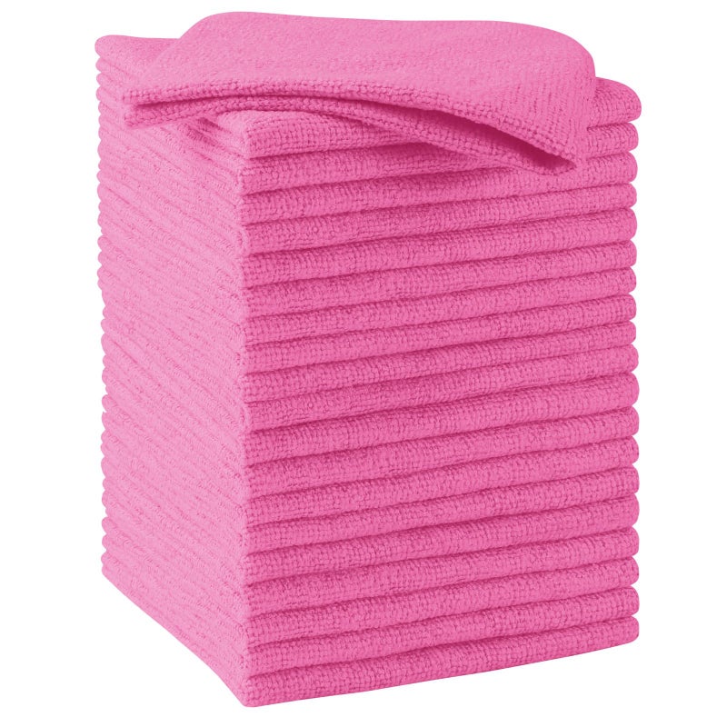 HOMEXCEL Pink Microfiber Cleaning Cloths 20 Pack Cleaning Rags Lint Free ScratchFree Microfiber Towels for Cars House Kitchen Absorbent Cleaning Towels 115 x 115 Inch - Image 2