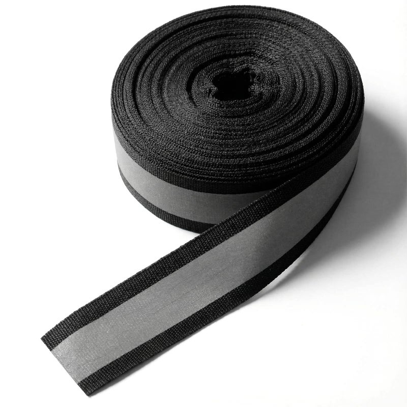 Xosjska 1 X 50 Ft Reflective Ribbon Sew on Black Reflective Tape for Clothing High Visibility Nylon Silver Florescent Safety Webbing for Warning Safety Strip Trim Deco on Vest Bag Pants Shoes Pet Wears - Image 3