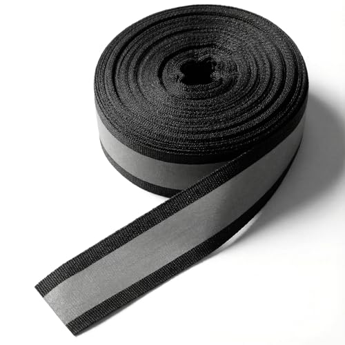 Xosjska 1 X 50 Ft Reflective Ribbon Sew on Black Reflective Tape for Clothing High Visibility Nylon Silver Florescent Safety Webbing for Warning Safety Strip Trim Deco on Vest Bag Pants Shoes Pet Wears - Image 1