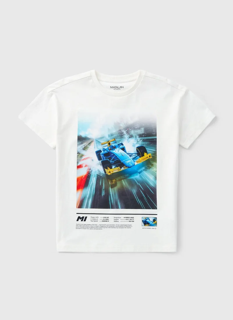 ماتلان Boys White Racing Car T-Shirt