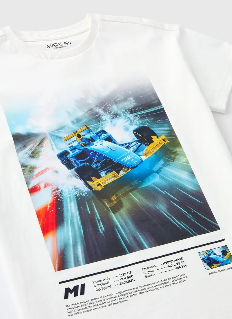 ماتلان Boys White Racing Car T-Shirt