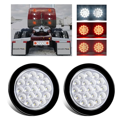 Wodvyss 2 PCS 4 Round RedWhite Led Trailer Tail Lights Kit 4 Inch 19 LED Stop Brake Turn Backup Reverse Running Lamps for Truck Semi Trailer RV Jeep wGrommets 3Prong Wire Pigtails - Image 1