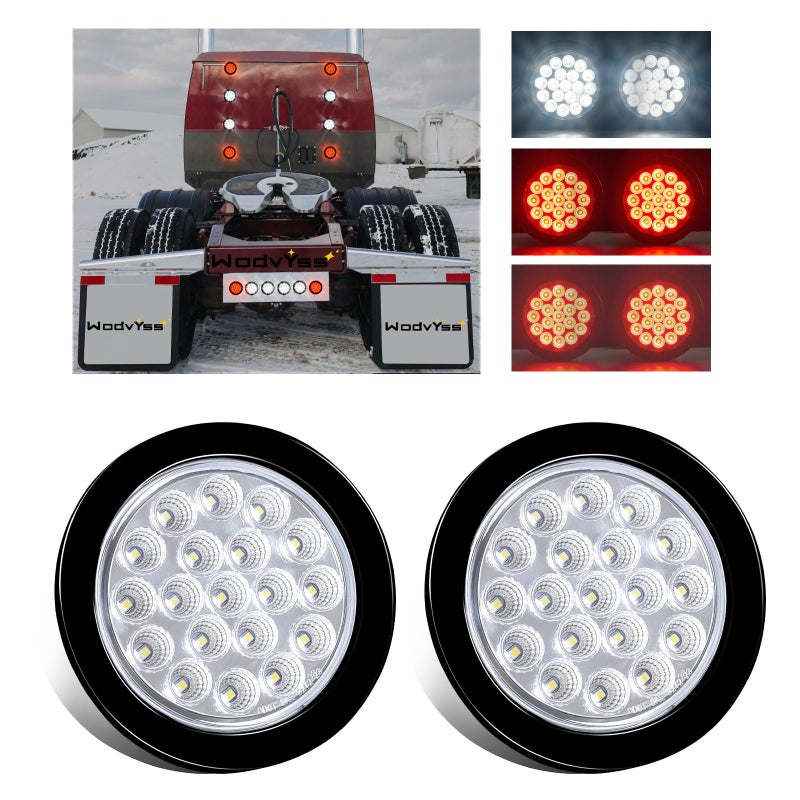 Wodvyss 2 PCS 4 Round RedWhite Led Trailer Tail Lights Kit 4 Inch 19 LED Stop Brake Turn Backup Reverse Running Lamps for Truck Semi Trailer RV Jeep wGrommets 3Prong Wire Pigtails - Image 2