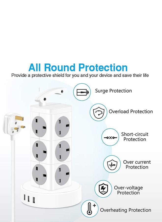 Amal مأخذ الطاقة البرجية من المملكة المتحدة، 12 مخرج مع 3 منافذ شحن USB - Image 4