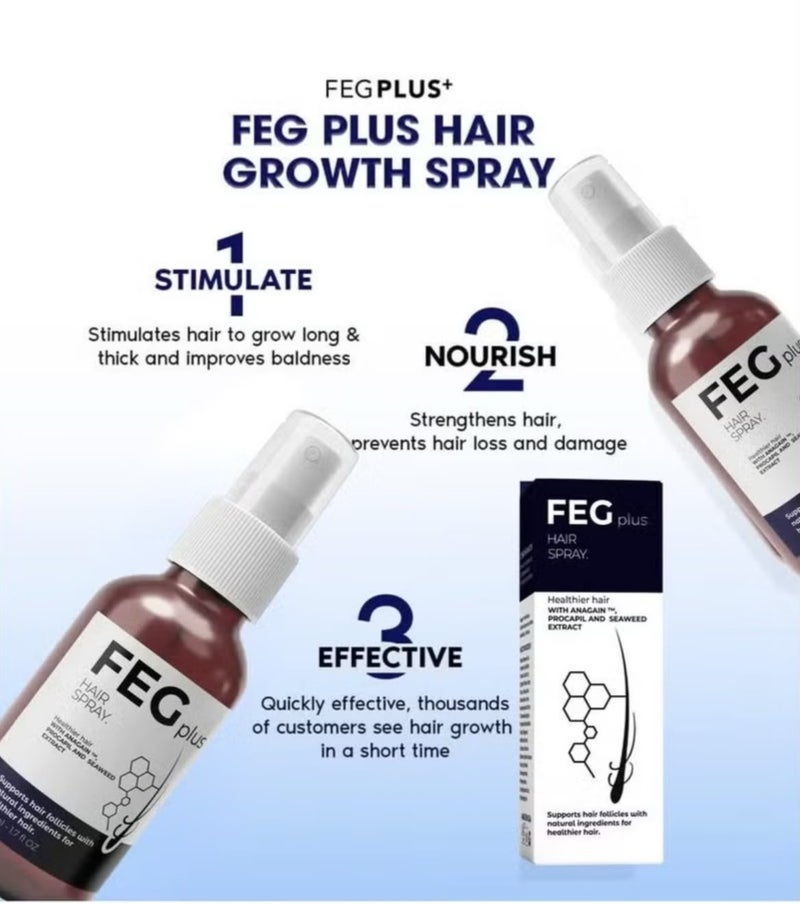 FEG Plus Hair Growth Spray 50ml | Advanced Hair Regeneration Formula with Anagain™, Procapil & Seaweed Extract | Anti Hair Fall | For Hair & Beard | Men & Women - Image 5