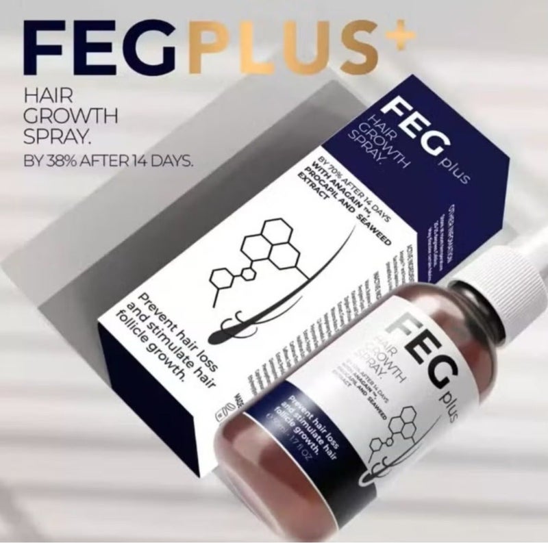 FEG Plus Hair Growth Spray 50ml | Advanced Hair Regeneration Formula with Anagain™, Procapil & Seaweed Extract | Anti Hair Fall | For Hair & Beard | Men & Women - Image 1