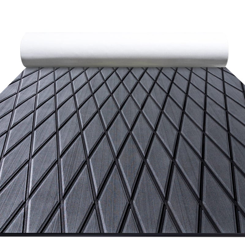 FOCEAN Boat Flooring EVA Foam Boat Decking Marine Mat Non-Slip Self-Adhesive Flooring Sheet for Motorboat Kayak Surfboard Garden Swimming Pools, 94.5''x 15.7'', Dark Grey with Black Lines - Image 1