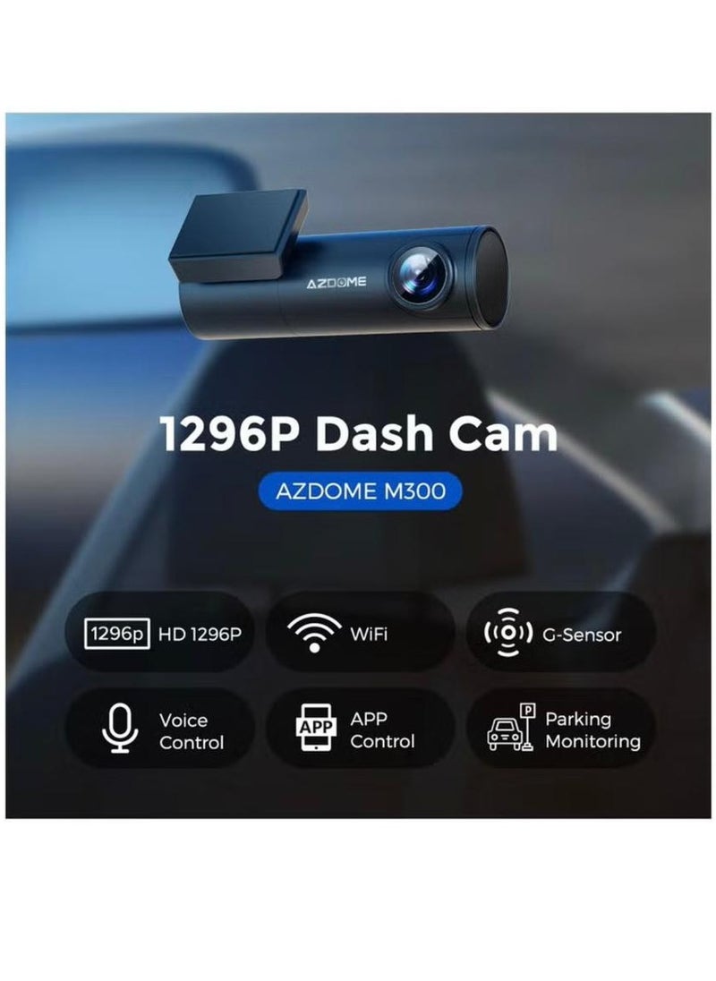 AZDOME - Front Cam Dash M300 1296P Audio recording / date / time / speed , high heat tolerance/ With memory 64 - Image 1
