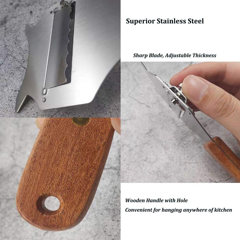 FRUTA Professional Truffle Slicer Chocolate Shaver Cheese Cutter Stainless Steel Vegetables Slicer, Wooden Handle - Image 3