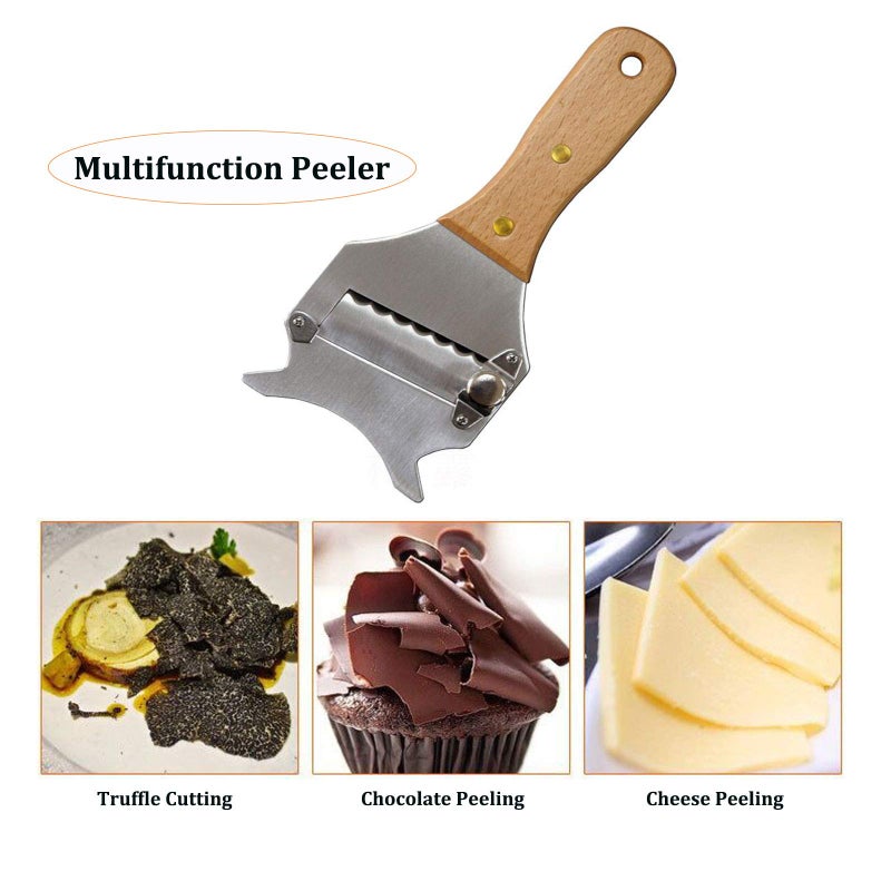 FRUTA Professional Truffle Slicer Chocolate Shaver Cheese Cutter Stainless Steel Vegetables Slicer, Wooden Handle - Image 4