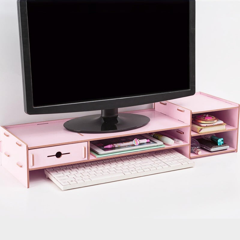 Pink Monitor Stand Riser with Drawer Desktop Storage Organizer Laptop Stand Office Desk Rack - Image 5