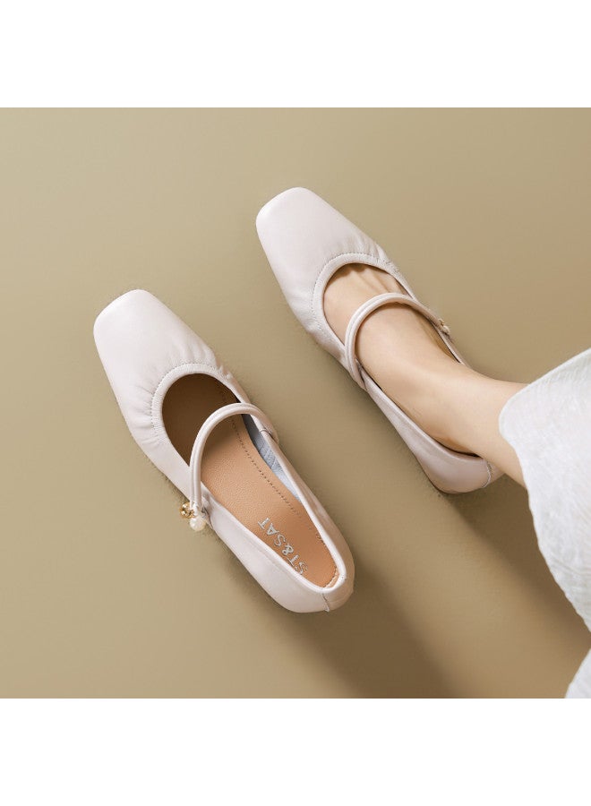 St&Sat Suede】3.5cm Heel Mary Jane Shoes For Women, New Versatile Wrinkle Detail Commuting Chunky Heel Flats - Image 3
