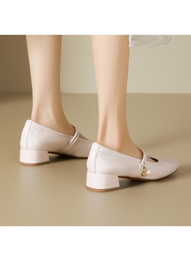 St&Sat Suede】3.5cm Heel Mary Jane Shoes For Women, New Versatile Wrinkle Detail Commuting Chunky Heel Flats - Image 5