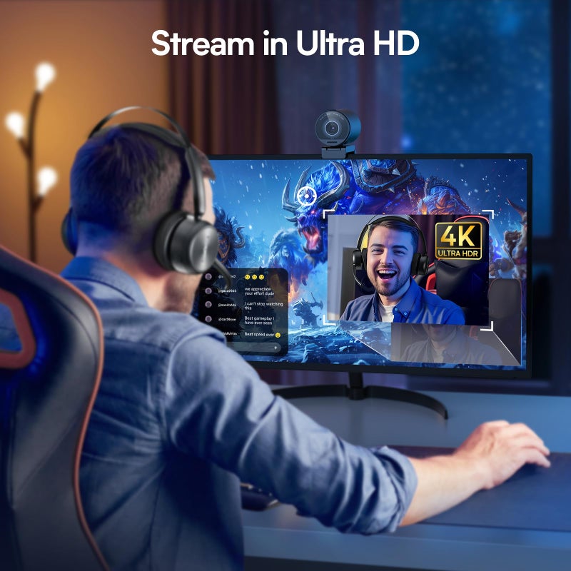 EMEET SmartCam S800-4K Webcam for Streaming, Sony 1/2'' Sensor, Supports HDR, PDAF&TOF Dual-autofocus, 1080P@60fps, 2 Noise-Cancelling Mics, 40°-73° FOV, Perfect for Live Streaming&Online Meetings - Image 3