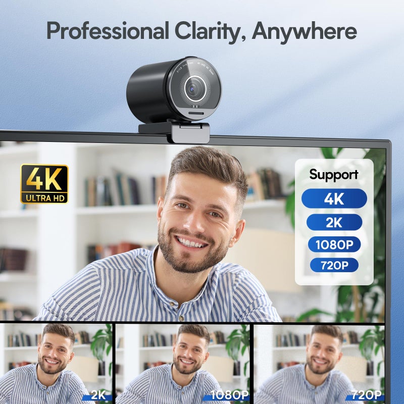 EMEET SmartCam S800-4K Webcam for Streaming, Sony 1/2'' Sensor, Supports HDR, PDAF&TOF Dual-autofocus, 1080P@60fps, 2 Noise-Cancelling Mics, 40°-73° FOV, Perfect for Live Streaming&Online Meetings - Image 2