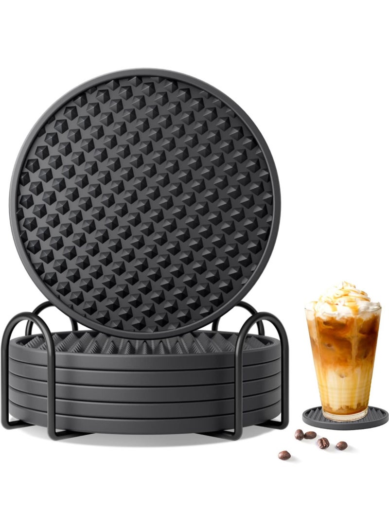 HOMESTAR Drink Coasters Set of 6 with Holder, Silicone Coasters Tabletop Protection for Any Table Type, Wood, Stone Tables, Dishwasher Safe, Coasters for Drinks Fits Any Size of Drinking Glasses - Image 1