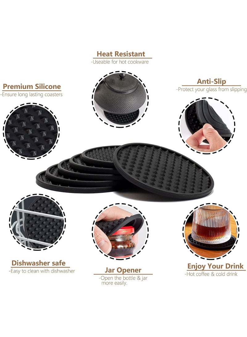 HOMESTAR Drink Coasters Set of 6 with Holder, Silicone Coasters Tabletop Protection for Any Table Type, Wood, Stone Tables, Dishwasher Safe, Coasters for Drinks Fits Any Size of Drinking Glasses - Image 3