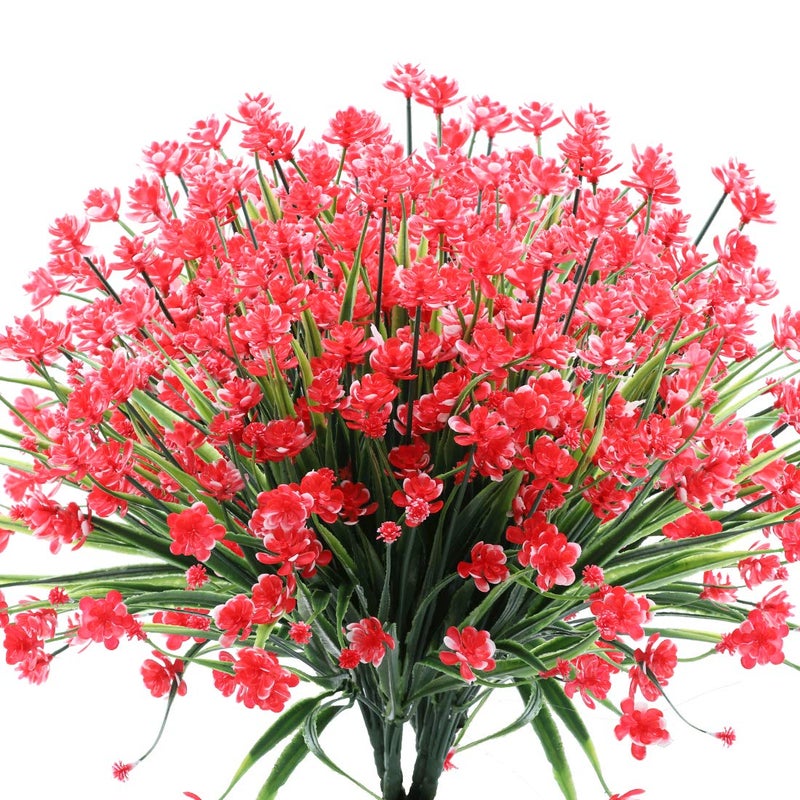 URSTOUD Artificial FlowersFake Greenery Faux Plastic Bushes Fake Shrubs UV Resistant No Fade Faux Plastic Plants for Wedding Hanging Bouquet Indoor Outdoor Home Garden Office Table Vase 6PCS Red