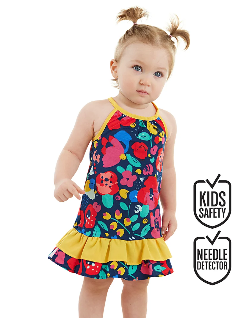 دينوكيدس فستان قطن للبنات الصغار بالزهور