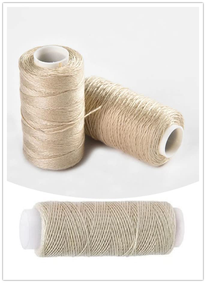 Funyn 3 Rolls Hair Weaving Thread Cotton Sewing Thread Making Wig Clips in Hair Extension Hair Salon Weft Thick Thread with 3 Curved Needles (Beige) - Image 2