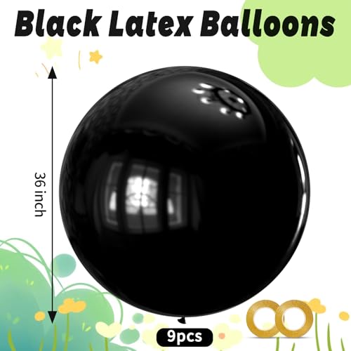 KAWKALSH Black Balloons 9pcs 36 Inch Extra Large Big Jumbo Giant Matte Black Latex Helium Balloons for Graduation Halloween New Year Anniversary Birthday Retirement Party Decorations - Image 5