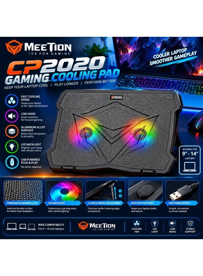 Meetion Gaming Cooling Pad CP2020 LED backlight 2-level height adjustable Quick cooling quiet and comfortable - Image 1