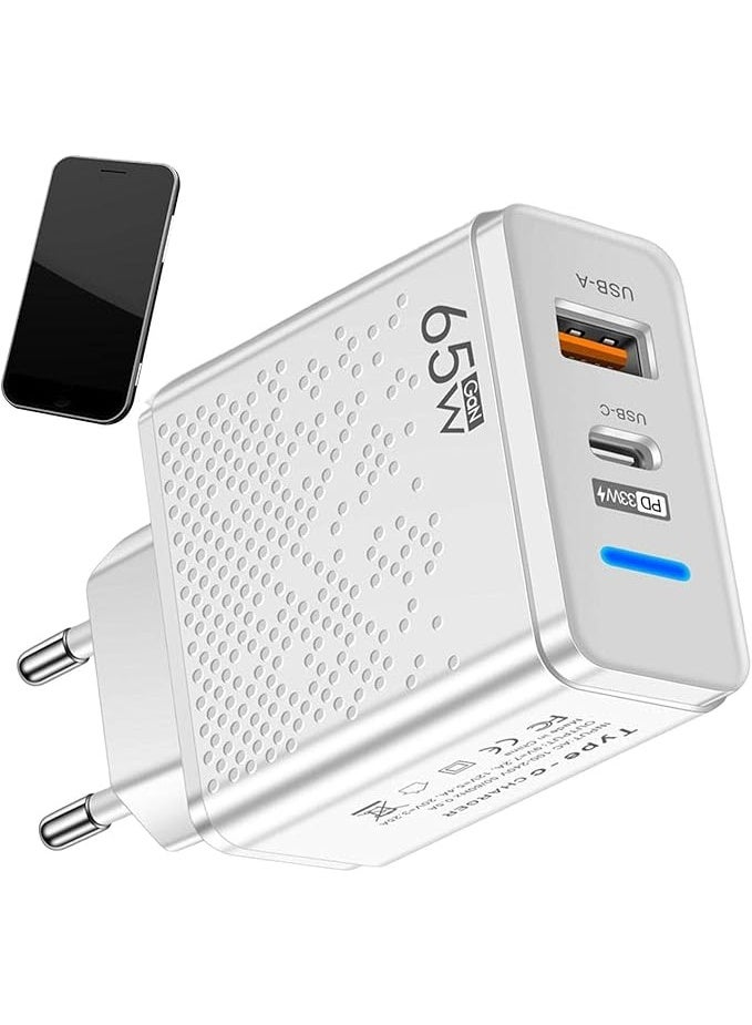 شاحن GaN 65 وات، محول طاقة USB C، مقبس شحن حائطي من النوع A والنوع C، GaN متوافق مع Steam Deck، iPhone، iPad، Oneplus، Huawei، Lenovo، HP، Asus، Ace، Xiaomi، Samsung - Image 1