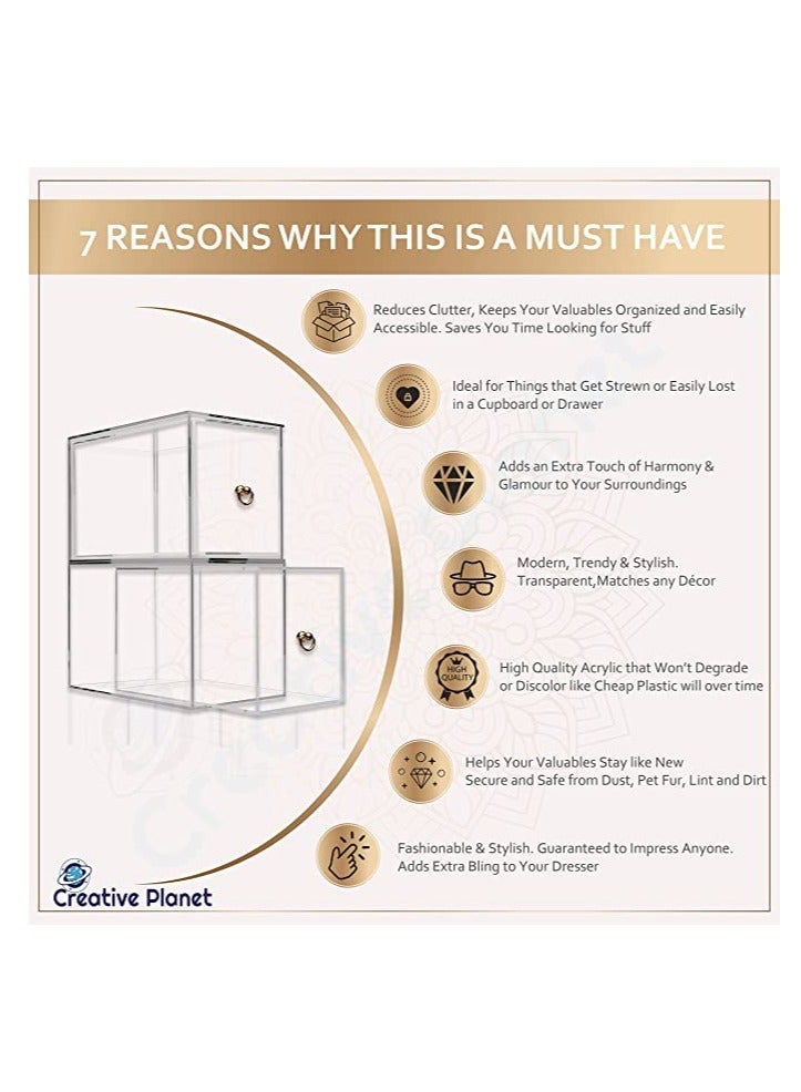 Creative Planet Acrylic Storage Organizer Drawers for Cosmetics, Sunglasses, Makeup  (2 Level XL) - Image 3