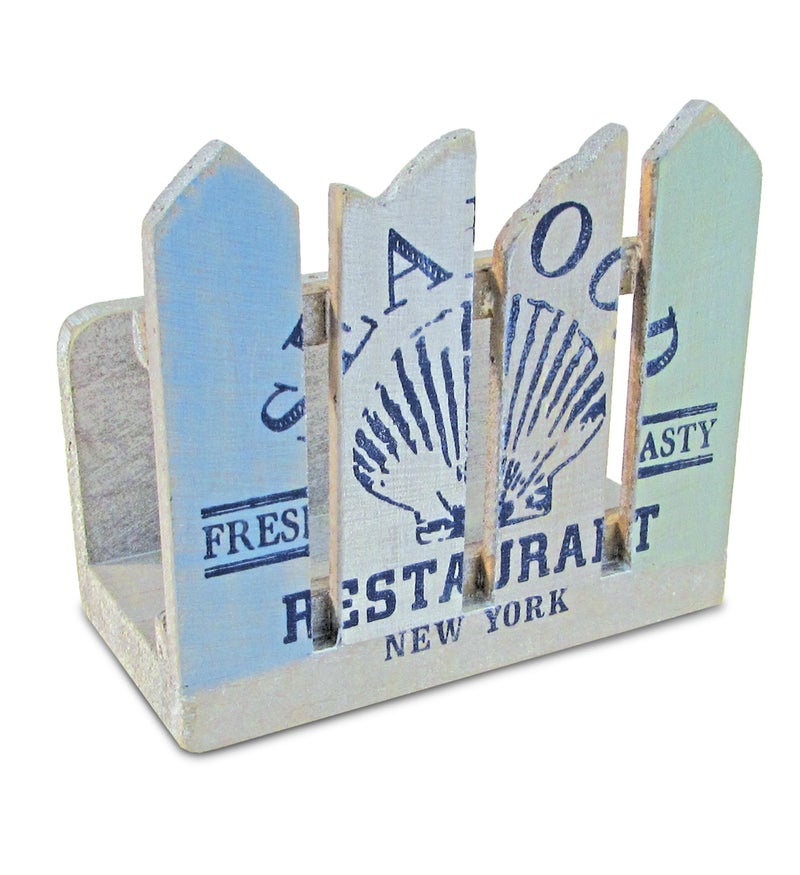 Puzzled CoTa Global Ocean Breeze Napkin Holder Nautical Themed Napkin Holder with Rustic Design Beach Napkin Holder Decor for Tabletop Novelty Seafood Wooden Figure Coastal Table Decor Centerpiece