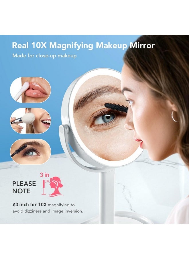 LitBear 10X Magnifying Mirror With Lights, Rechargeable 4000Mah Lighted Makeup Mirror, Adjustable Brightness Vanity Mirror With 3 Color Light, 360° Rotation Detachable 2-Sided Travel Makeup Mirror 8 In  - Image 2