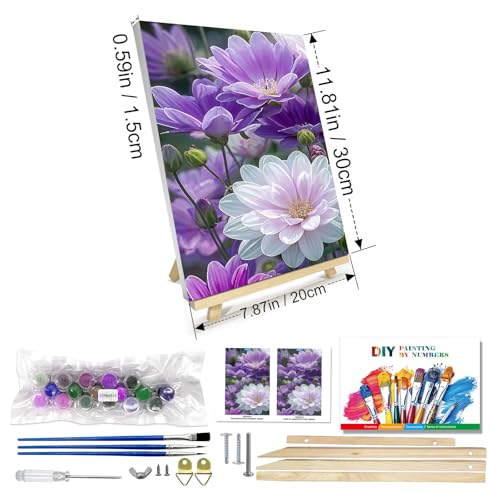 JOOZ Paint by Numbers Kits for Adults with Frame, Flowers Paint by Numbers for Adults, Paint by Number Canvas for Adults with Easel, DIY Acrylic Oil Painting Kit for Home Wall Decor 8 x 12 Inch - Image 2