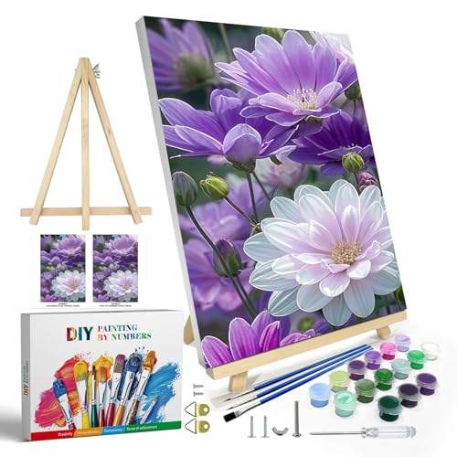 JOOZ Paint by Numbers Kits for Adults with Frame, Flowers Paint by Numbers for Adults, Paint by Number Canvas for Adults with Easel, DIY Acrylic Oil Painting Kit for Home Wall Decor 8 x 12 Inch - Image 1