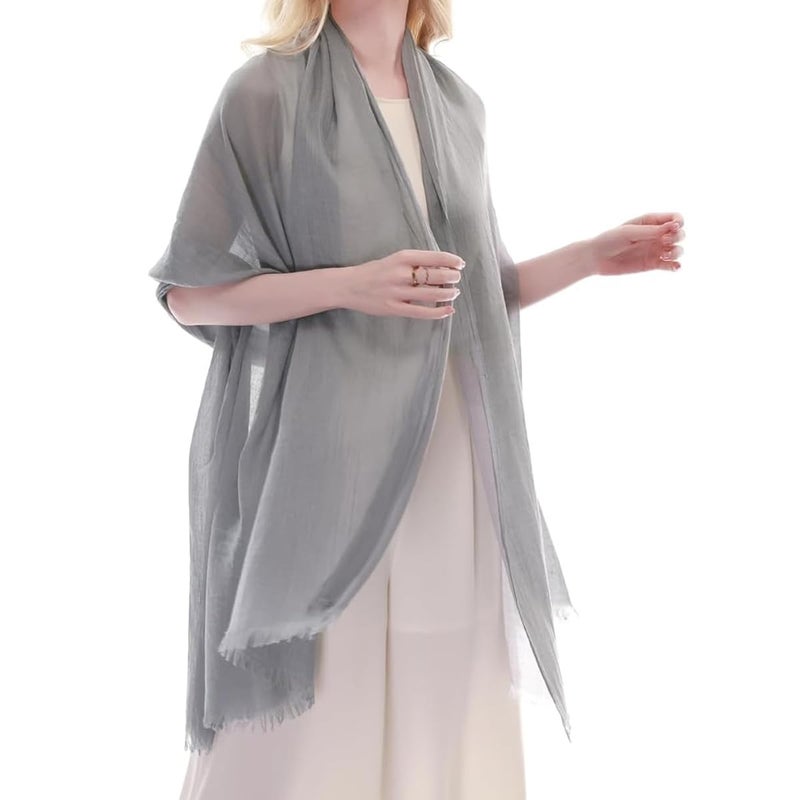 LMVERNA Plain Cotton Scarf Large Long Gauze Shawl Summer Outdoor Women Beach Scarves (Light grey) - Image 2