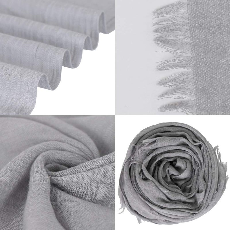 LMVERNA Plain Cotton Scarf Large Long Gauze Shawl Summer Outdoor Women Beach Scarves (Light grey) - Image 4