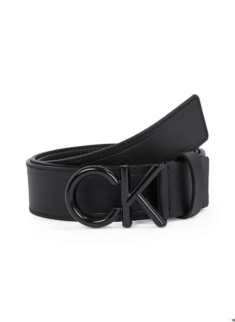 CALVIN KLEIN Men's Ck Metal Buckle Belt - Leather, Black