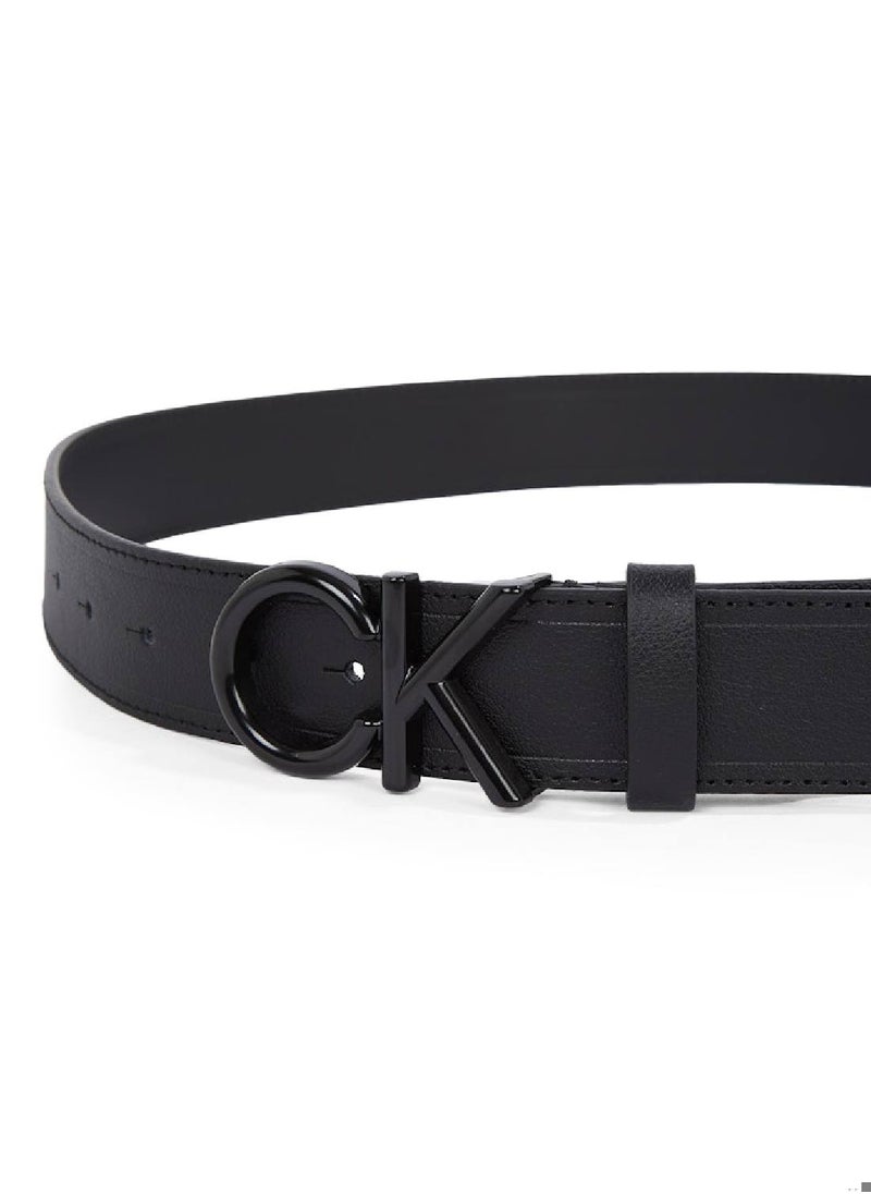 CALVIN KLEIN Men's Ck Metal Buckle Belt - Leather, Black  - Image 3