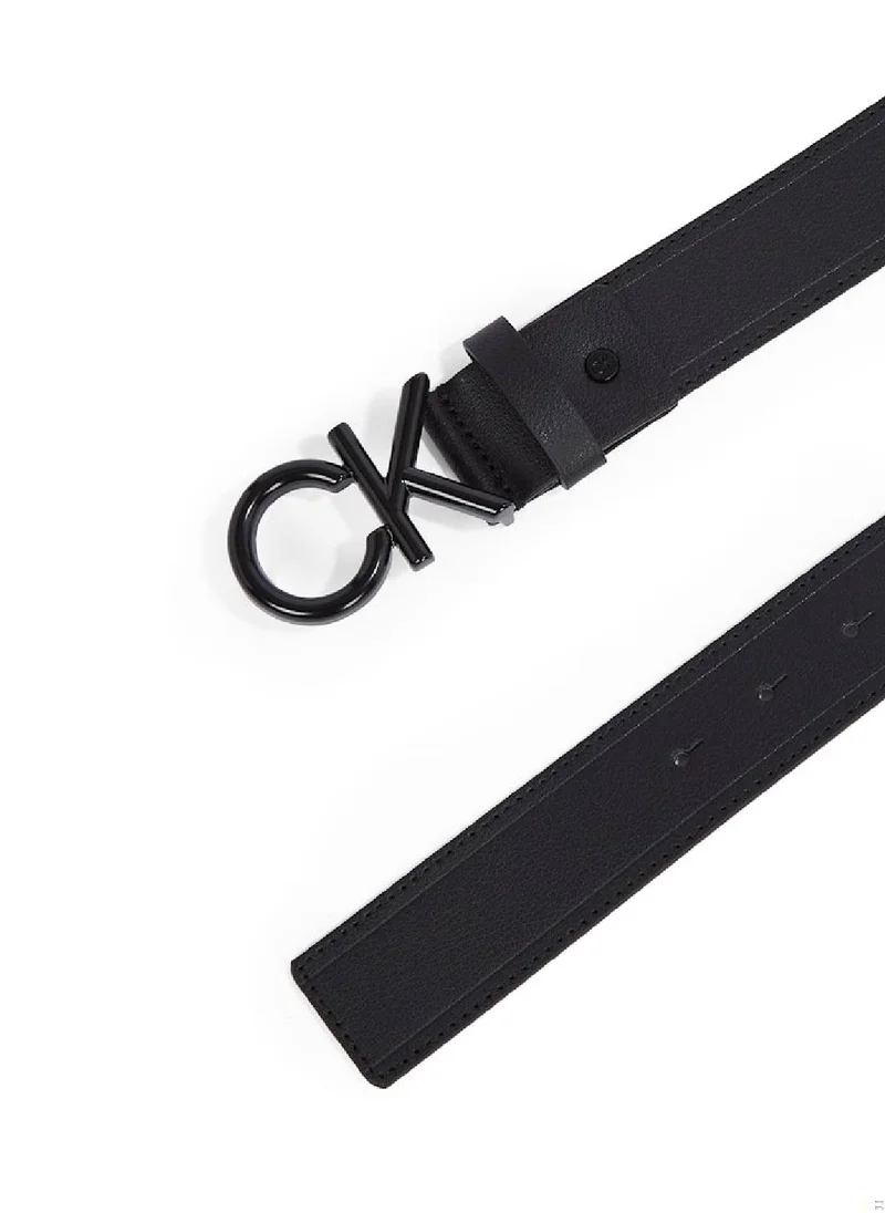 CALVIN KLEIN Men's Ck Metal Buckle Belt - Leather, Black