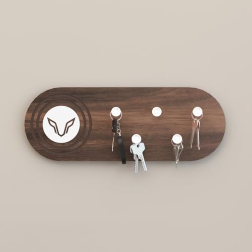 BLUEWUD Walore Engineered Wood Wall Mounted Decor Key Holder Hanger with 5 Knobs with 3D Wolf Emblem for Bedroom Study Living Room Home Furniture (Brown Maple) - Image 2