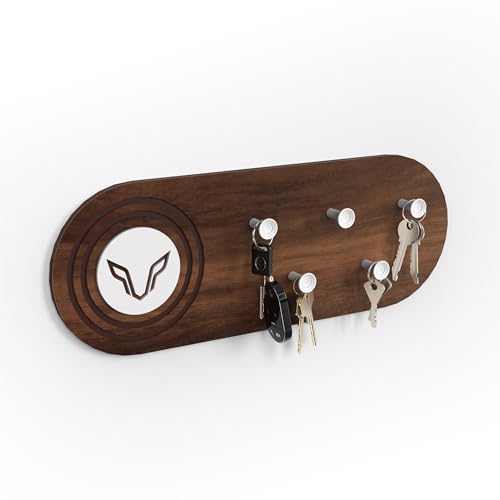 BLUEWUD Walore Engineered Wood Wall Mounted Decor Key Holder Hanger with 5 Knobs with 3D Wolf Emblem for Bedroom Study Living Room Home Furniture (Brown Maple) - Image 3