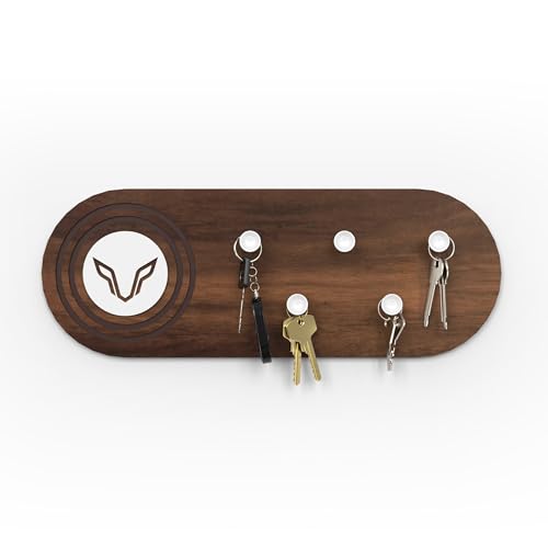 BLUEWUD Walore Engineered Wood Wall Mounted Decor Key Holder Hanger with 5 Knobs with 3D Wolf Emblem for Bedroom Study Living Room Home Furniture (Brown Maple) - Image 4