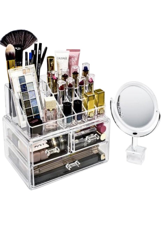 Rotating Mirror Acrylic Makeup & Jewelry Organizer – Clear, Stylish Storage for Cosmetics, Lipsticks, and Jewelry - Image 2