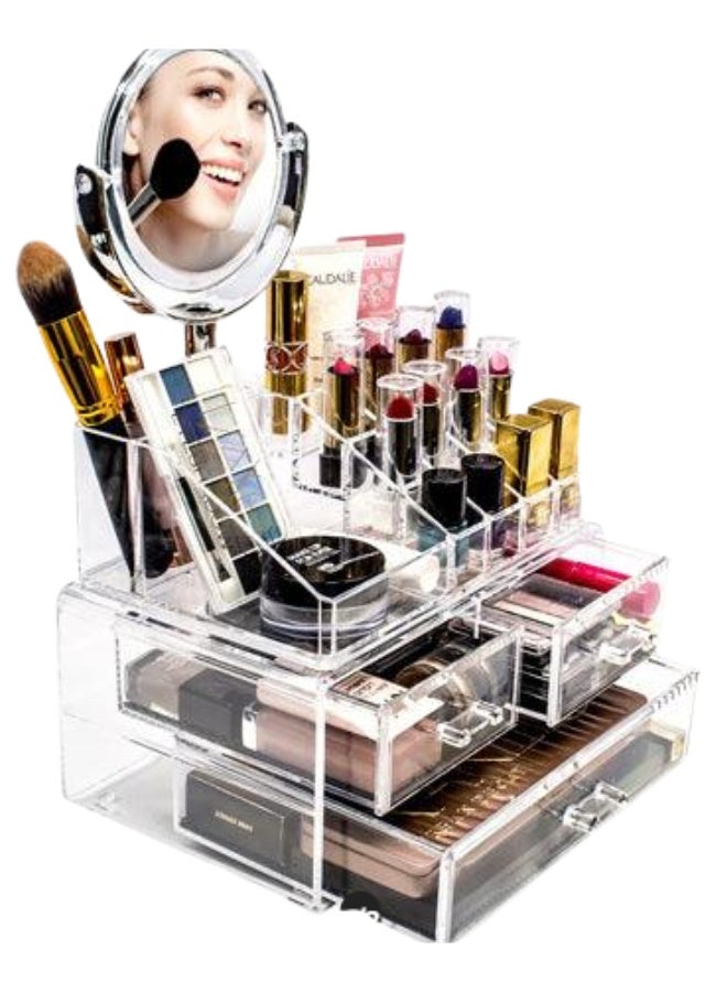 Rotating Mirror Acrylic Makeup & Jewelry Organizer – Clear, Stylish Storage for Cosmetics, Lipsticks, and Jewelry - Image 3