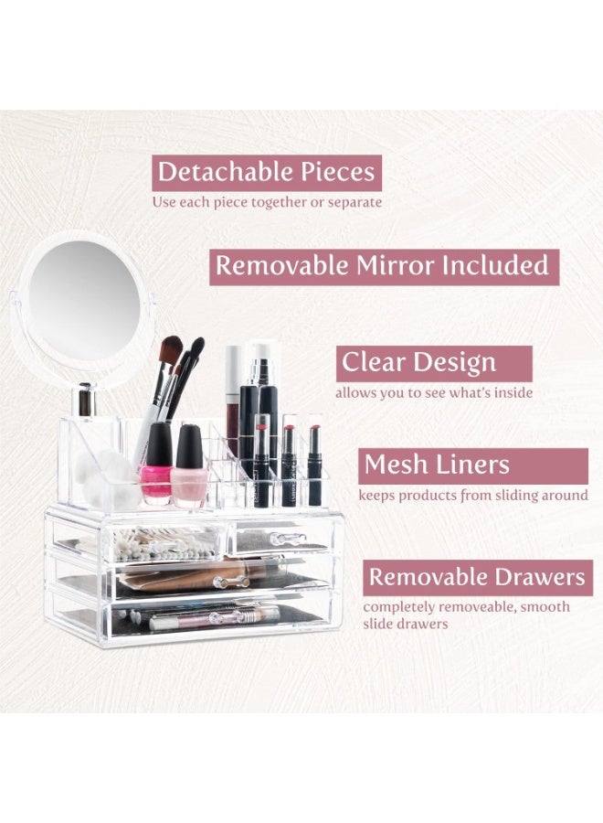Rotating Mirror Acrylic Makeup & Jewelry Organizer – Clear, Stylish Storage for Cosmetics, Lipsticks, and Jewelry - Image 4