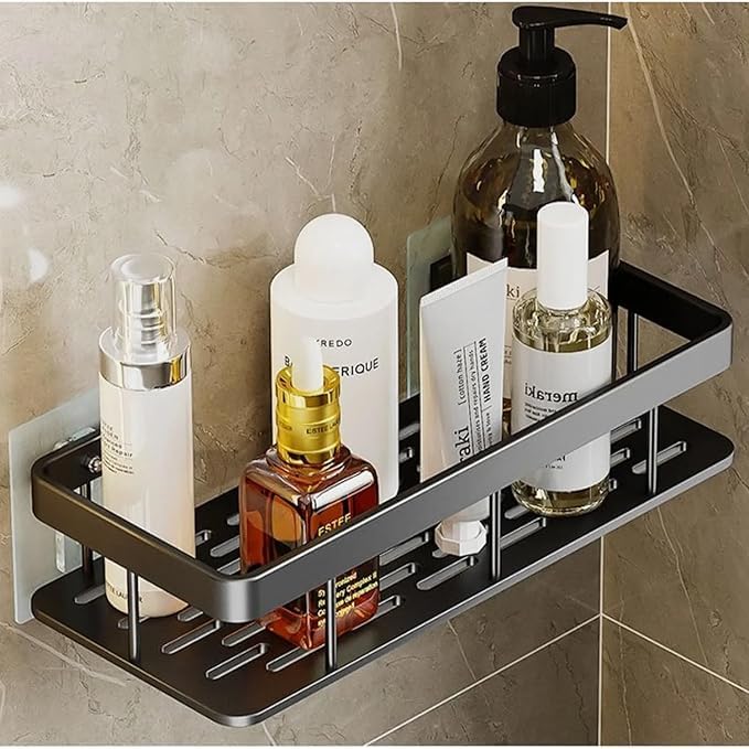 MULTIPURPOSE BATHROOM KITCHEN SHELF RACK WALL MOUNTED BATHROOM SHELF FOR SPACE SAVING PUNCH FREENODRILL WALL SHELVES DURABLE WALL STAND BLACK BLACK 1 COUNT