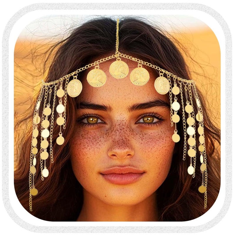 Kilshye Coin Head Chain Sequin Headpiece Hair Chains Festival Costume Headband for Women