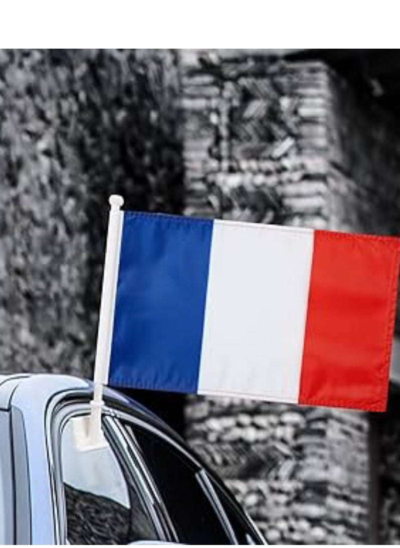 Vitacelli 2 Pcs France National Day Celebration Flags for Cars France National Day Flags with Plastic Grip France Flags fits almost all type of Vehicles for National Day Flag Day Celebrations 45 x 30 CM  - Image 1