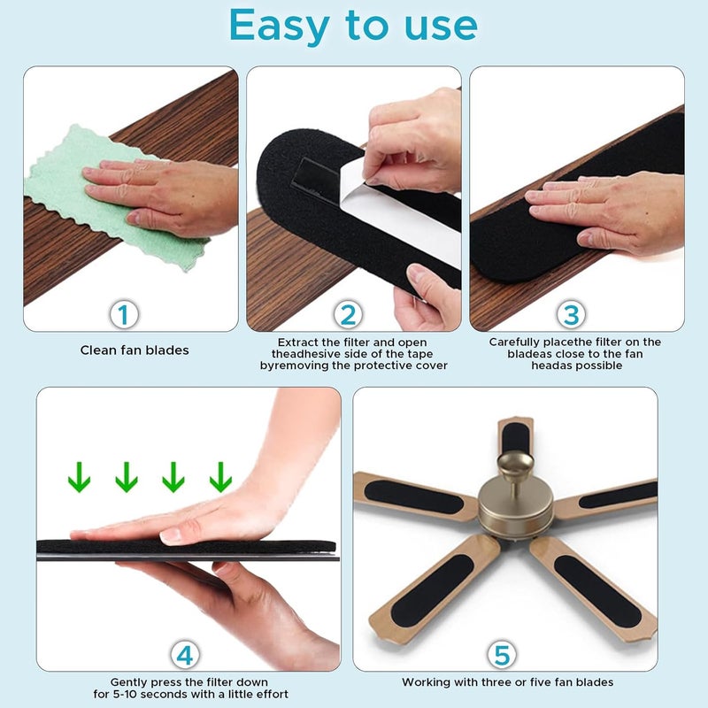 CCHEQVAN Ceiling Fan Air Filter -10 Pack Activated Coconut Shell Carbon Unscented Air Purifier Universal Rounded Rectangle Easy-Stick Ceiling Fan Blade Filters for Home Living Room Bedroom Office - Image 3