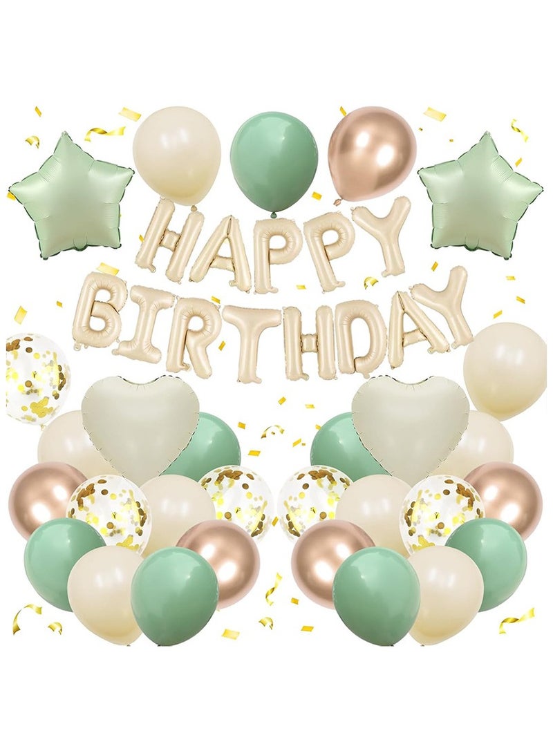 JEEJPV Green Balloon Happy Birthday Party Decoration Set - Party Balloons with Happy Birthday, Confetti Balloons - Image 1