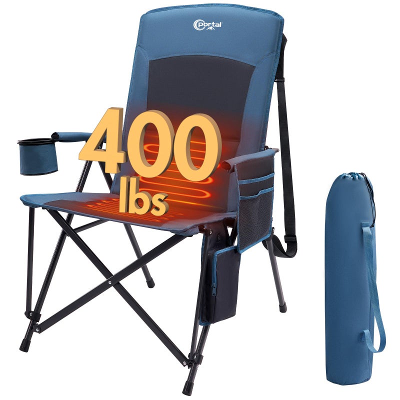 Portal Heated Camping Chairs for Adults Outdoor Sports Oversized Folding Lawn Chair with High Back Heavy Duty 400 Lbs Battery Not Included Blue