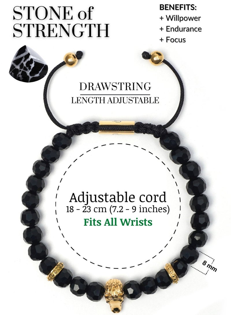 Lunnora Black Onyx Natural Stone Bead Bracelet with Golden Arabian Horse – Bracelet for Men, Men’s Bracelet, Gifts for Men, Bracelets for Men – 100% Natural, Adjustable One Size Fits All - Image 3
